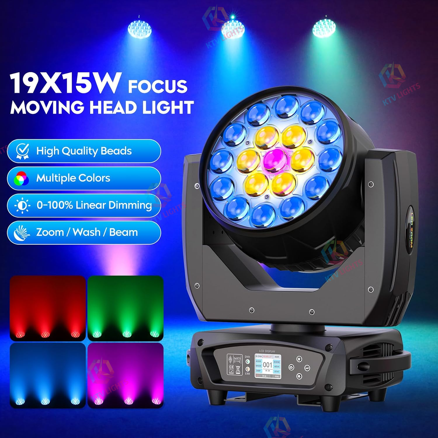 19x10W Beam/color/zoom effect moving head light-E64