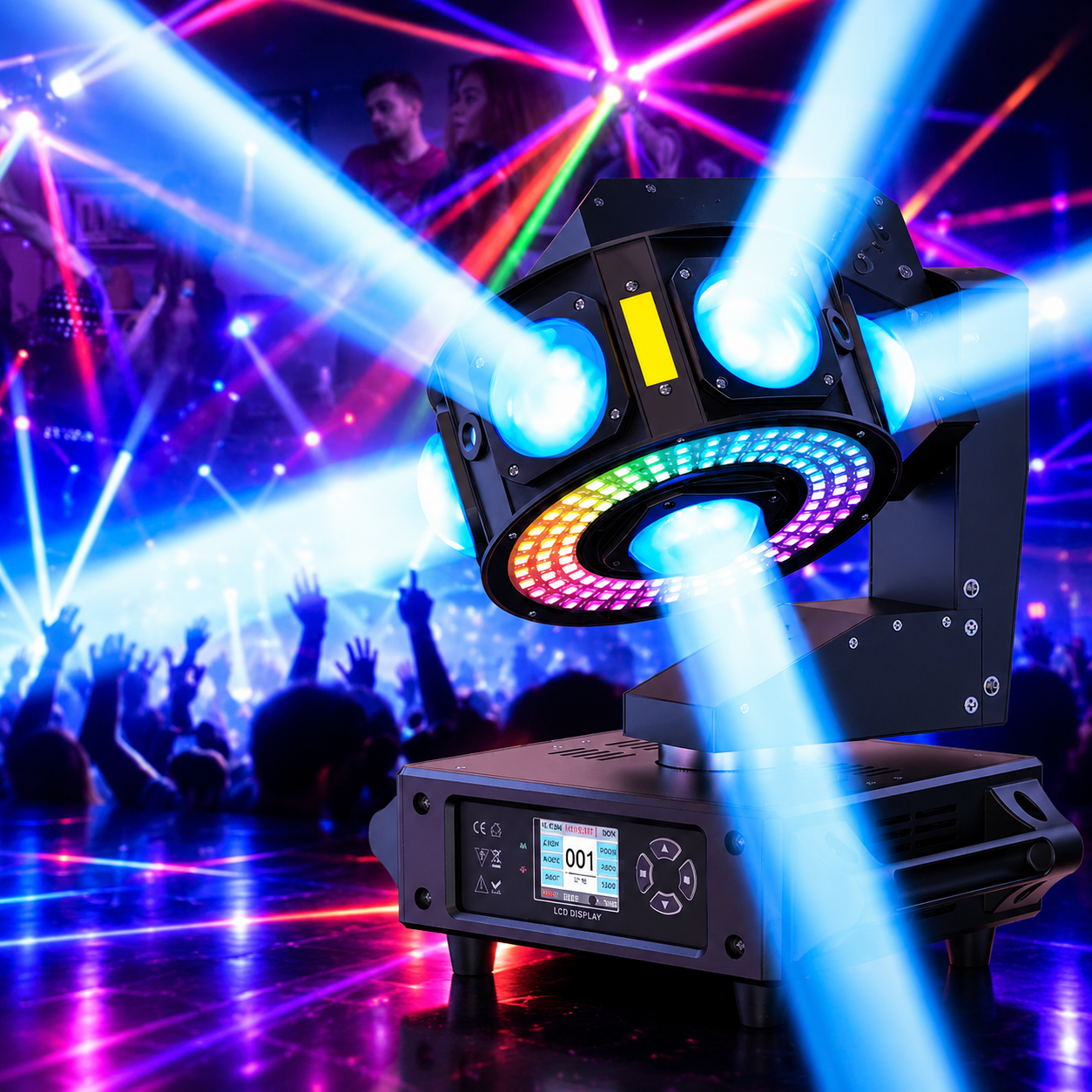 160W 4-in-1 DJ Moving Head Light, 360° Infinite Rotation - E15