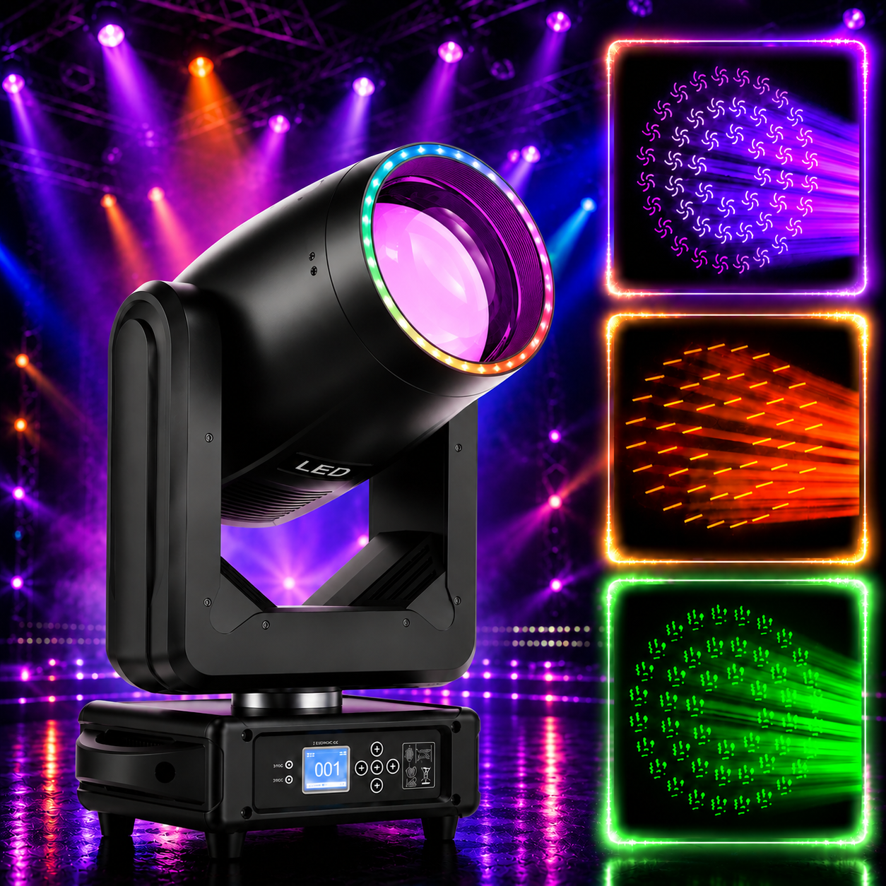 KTVLIGHTS 200W LED Beam Moving Head DJ Stage Light 18 Gobo Prism-E25