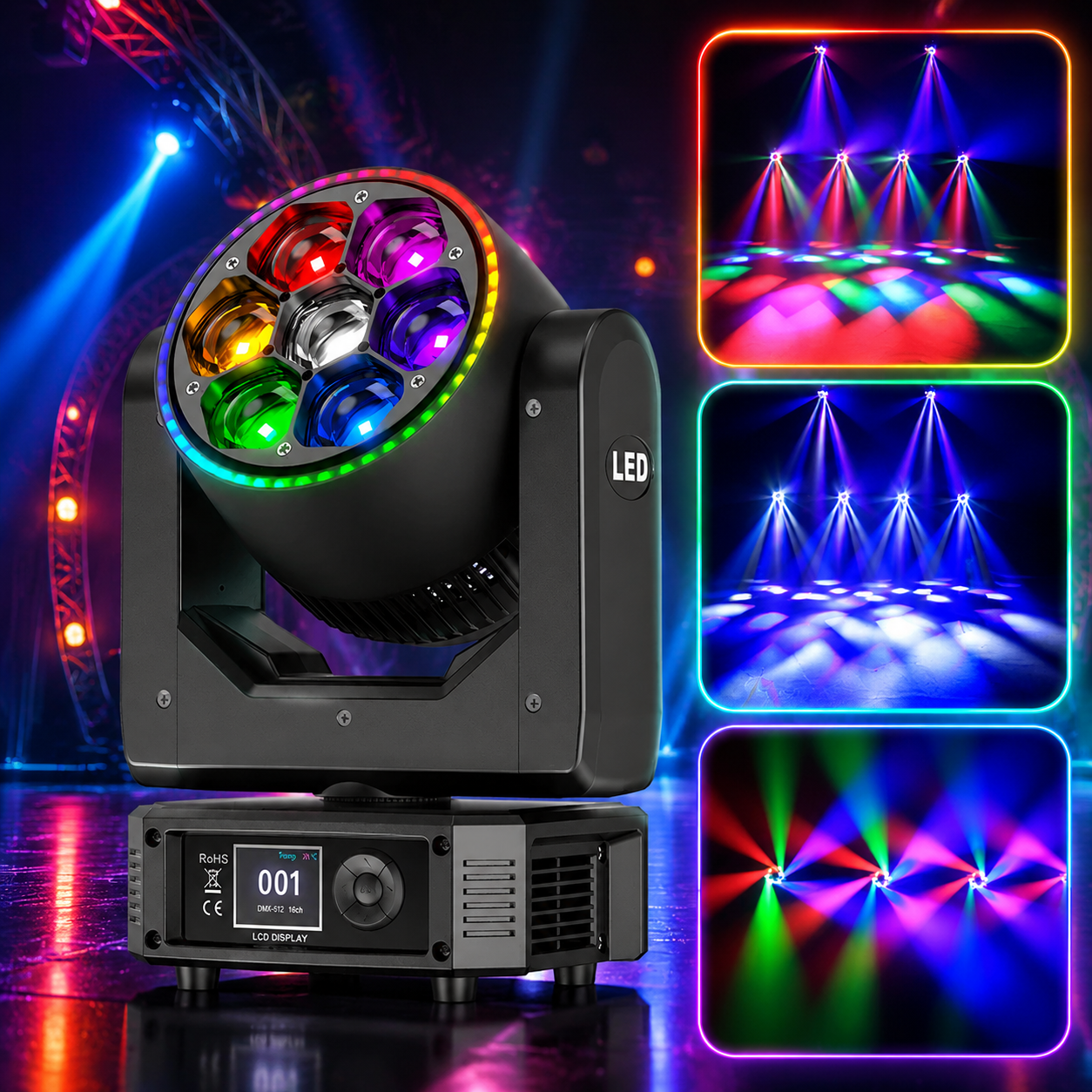 KTVLIGHTS 300W RGBW 4-in-1 Bee Eye Moving Head Light-E29