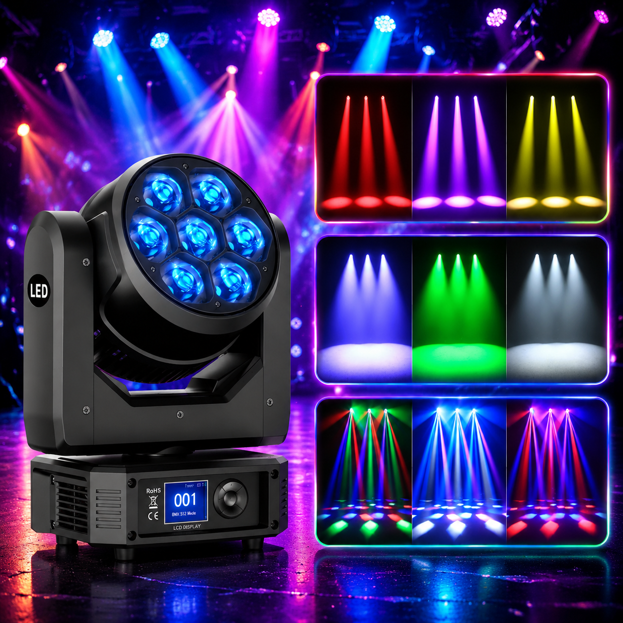 KTVLIGHTS 6 280W RGBW 4-in-1 Moving Head Light for DJ Stage -E45