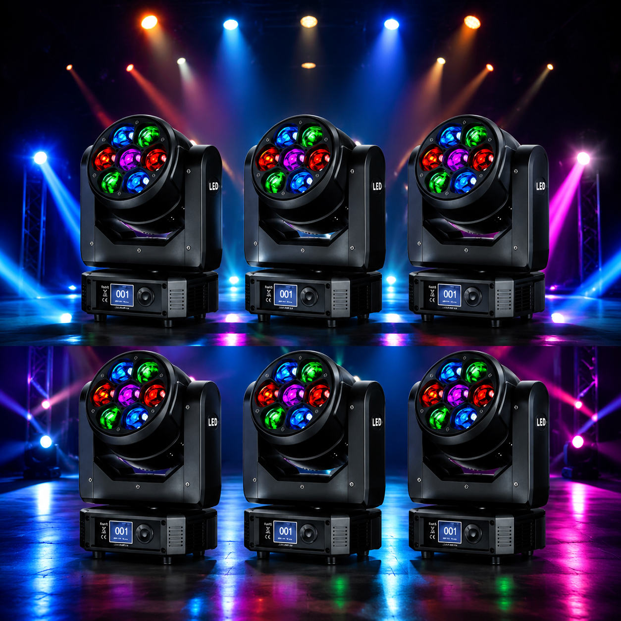 KTVLIGHTS 6 280W RGBW 4-in-1 Moving Head Light for DJ Stage -E45