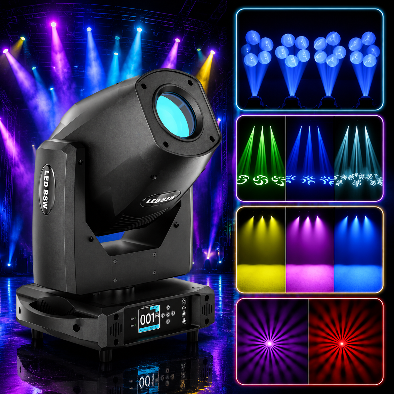 KTVLIGHTS 200W LED Beam 3-in-1 Moving Head DJ Stage Light-E47