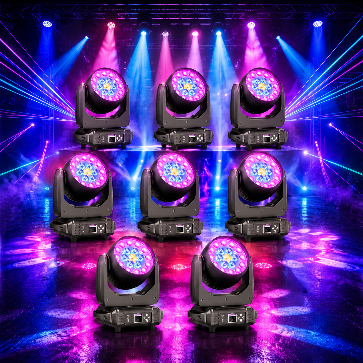 KTVLIGHTS LED 285W RGBW 19 LED Moving Head Light DJ Stage Lighting-E54