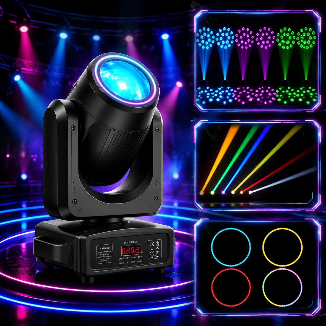 KTVLIGHTS 150W RGB Halo Moving Head Light for DJ Stage & Events-E59