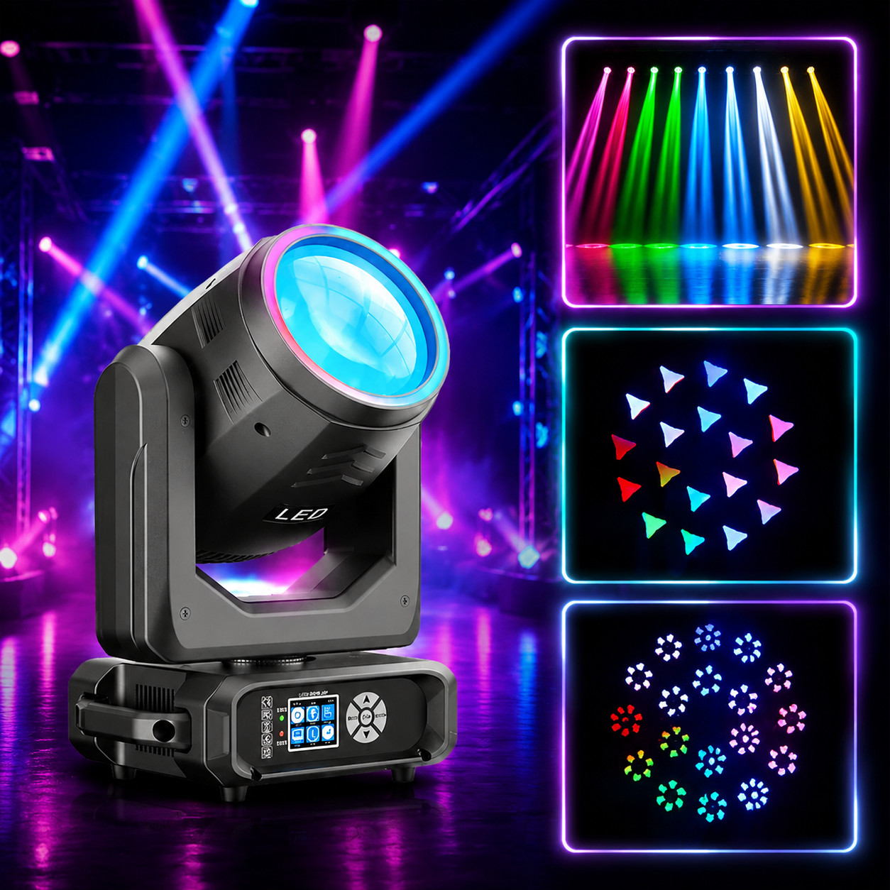 KTVLIGHTS 200W 18 Prism Rainbow LED Moving Head DJ Stage Light - E62