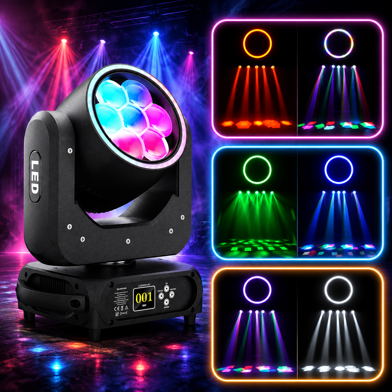 KTVLIGHTS 7x40W RGBW LED Zoom Moving Head DJ Stage Light - E63