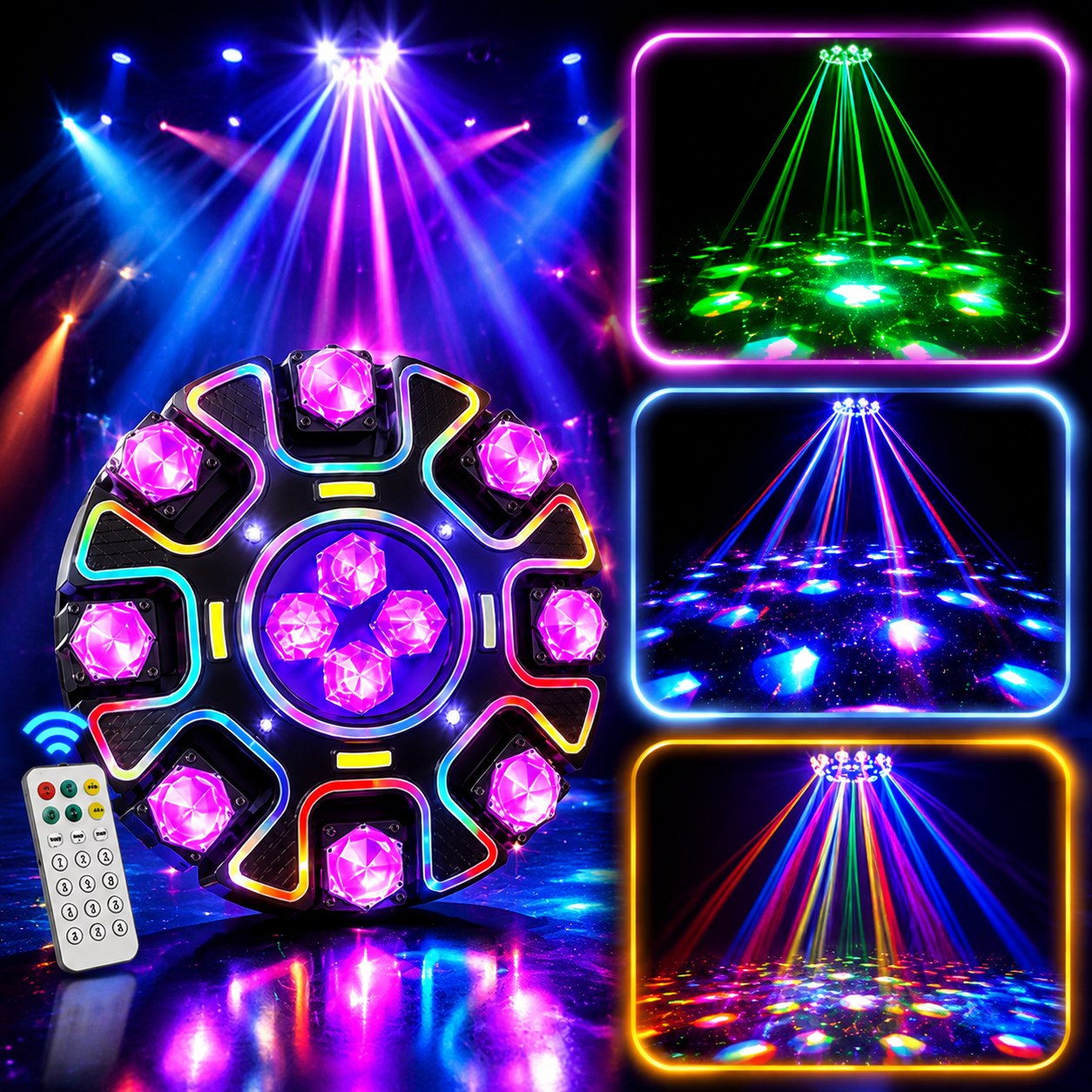 KTVLIGHTS 16-Arm Bee Eye Laser Moving Head DJ Party Light - E78