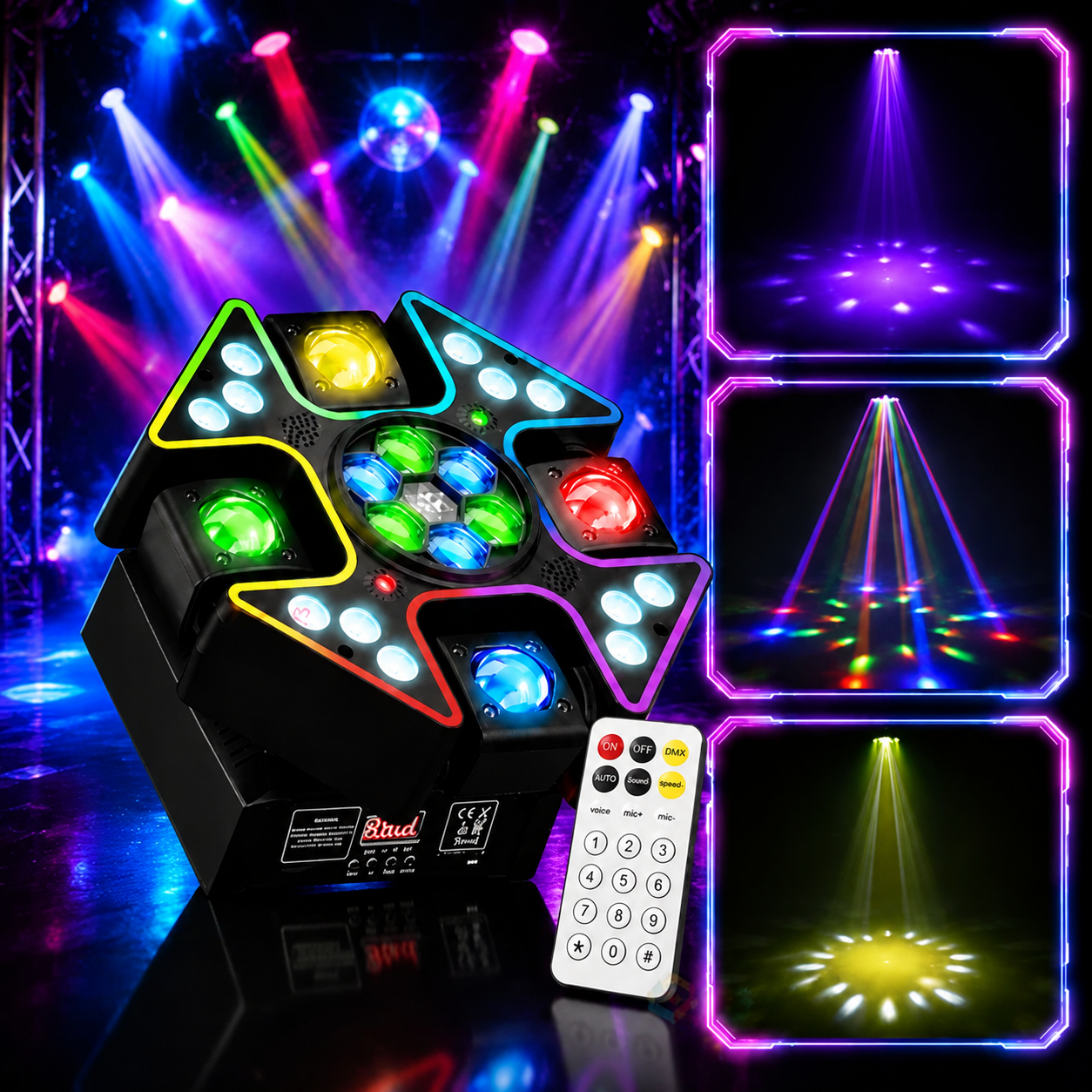 KTVLIGHTS 100W 4-Arm RGBW Moving Head DJ Stage Light DMX Party- E79