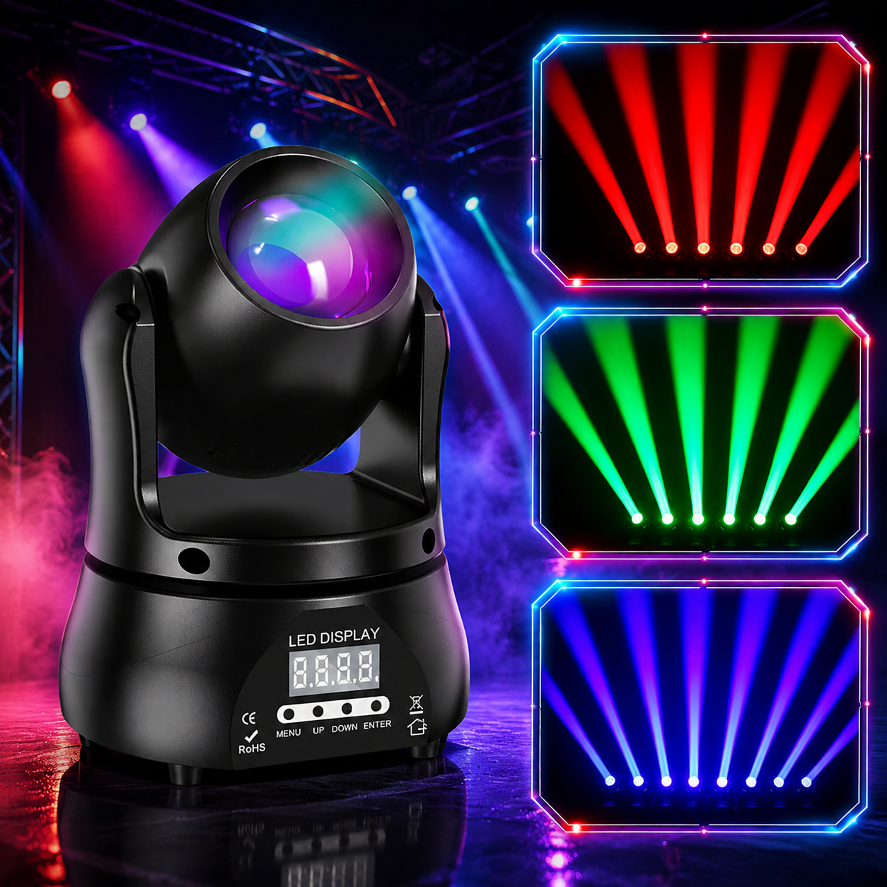 KTVLIGHTS Mini RGBW Moving Head Beam Light for DJs & Parties-E7