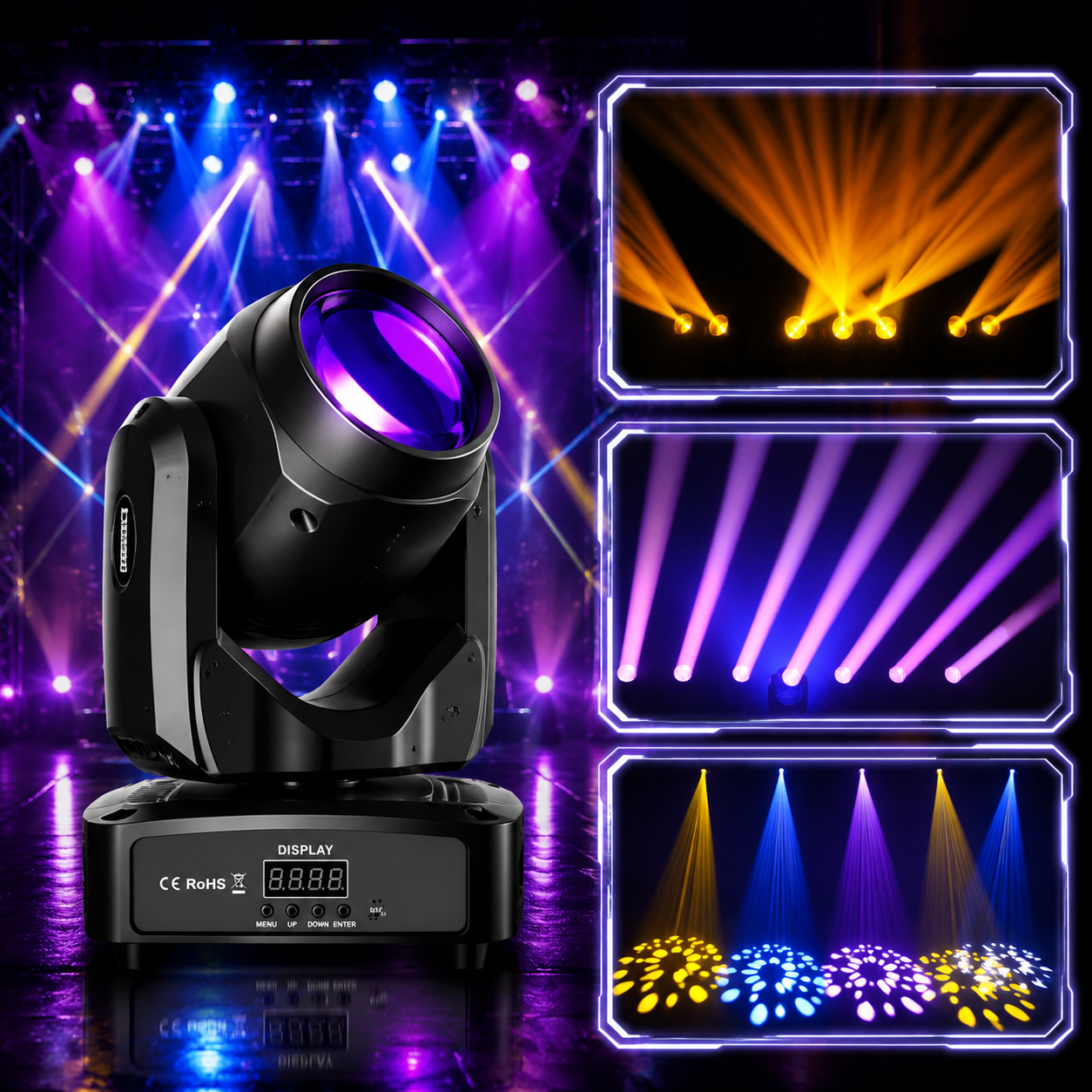 KTVLIGHTS 150W RGBW DMX Moving Head DJ Stage Light for Events- E80