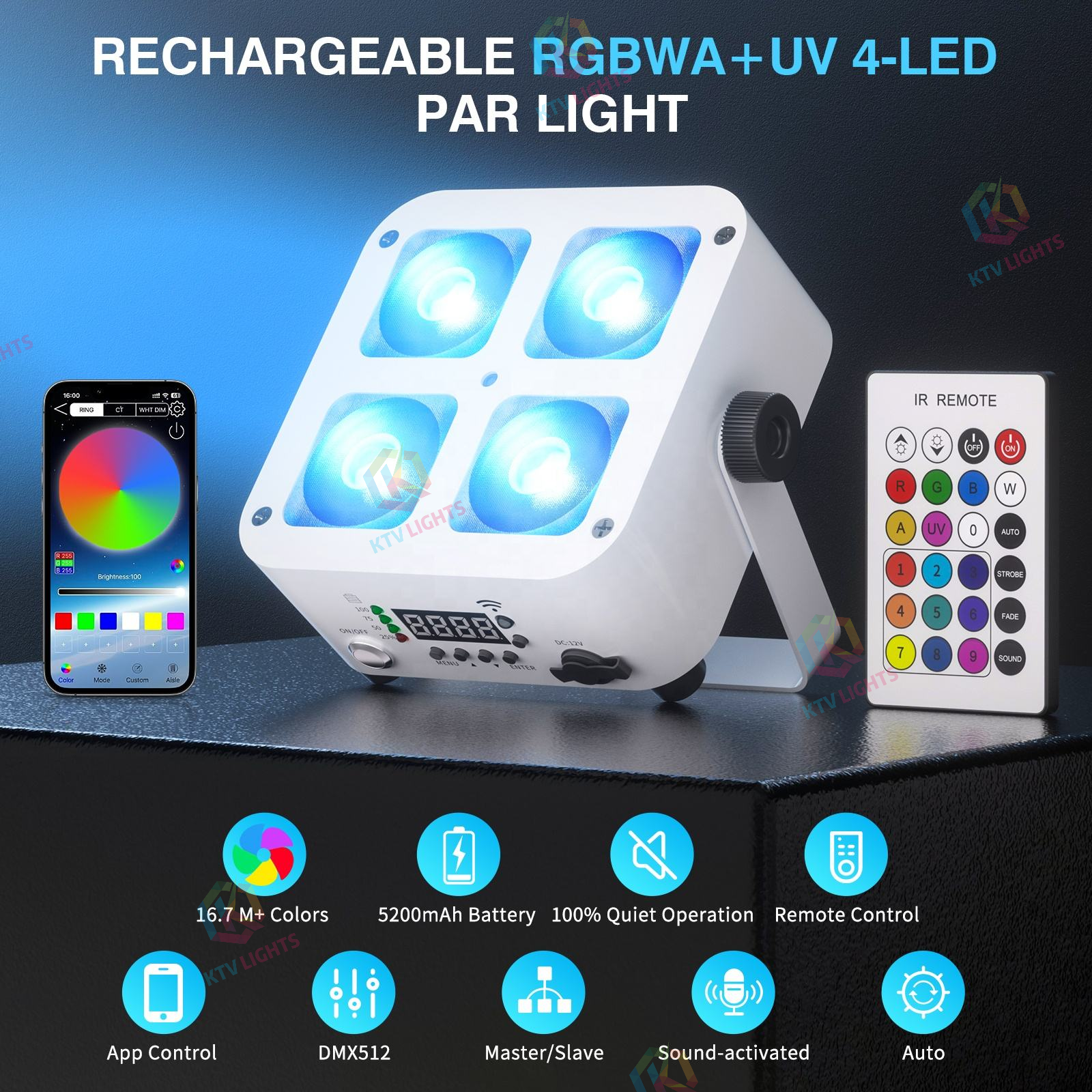 4x10W Rechargeable App-Controlled PAR Light - P66