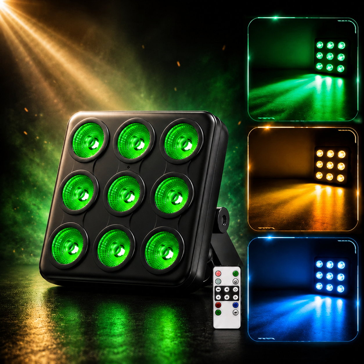 KTVLIGHTS 9-LED Remote Control Square PAR Stage Light-P28