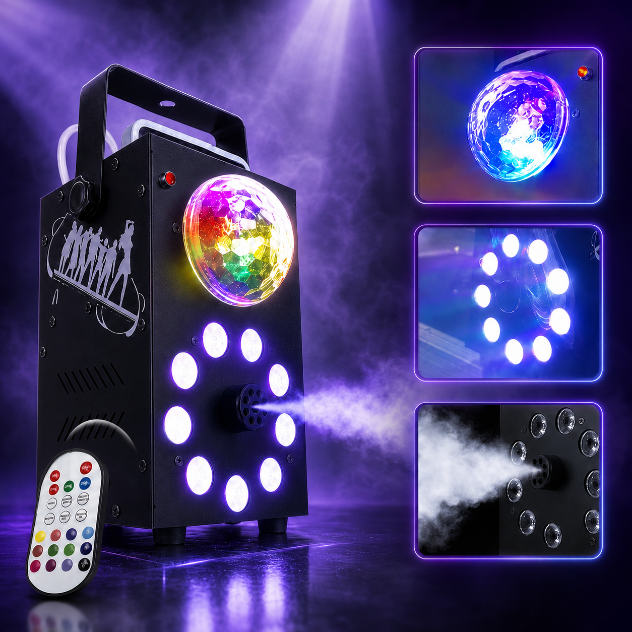KTVLIGHTS 700W 9-LED RGB Fog Machine with Remote-Y3