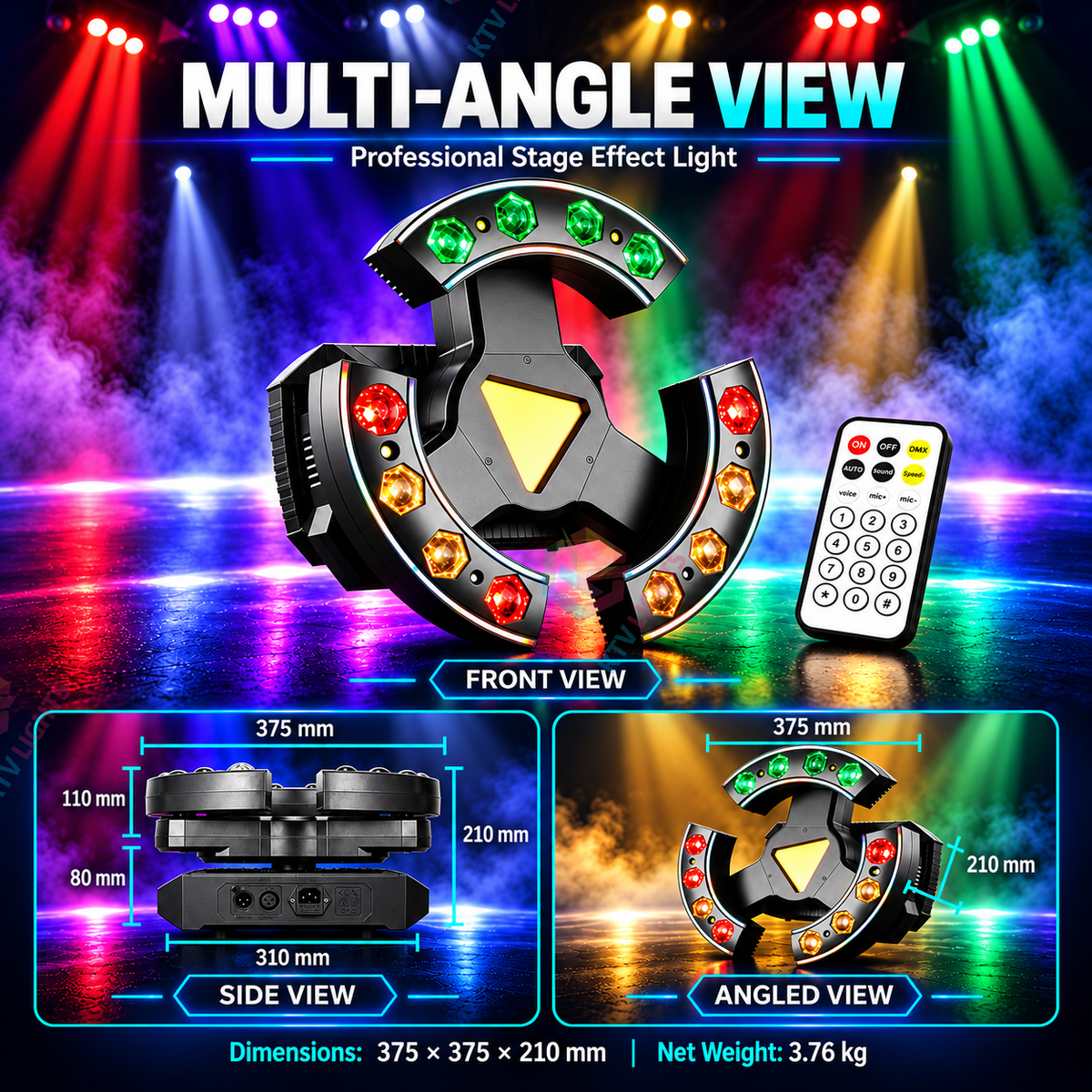 KTVLIGHTS 120W 3-Arm Moving Head DJ Light with Laser & Magic Ball-E110