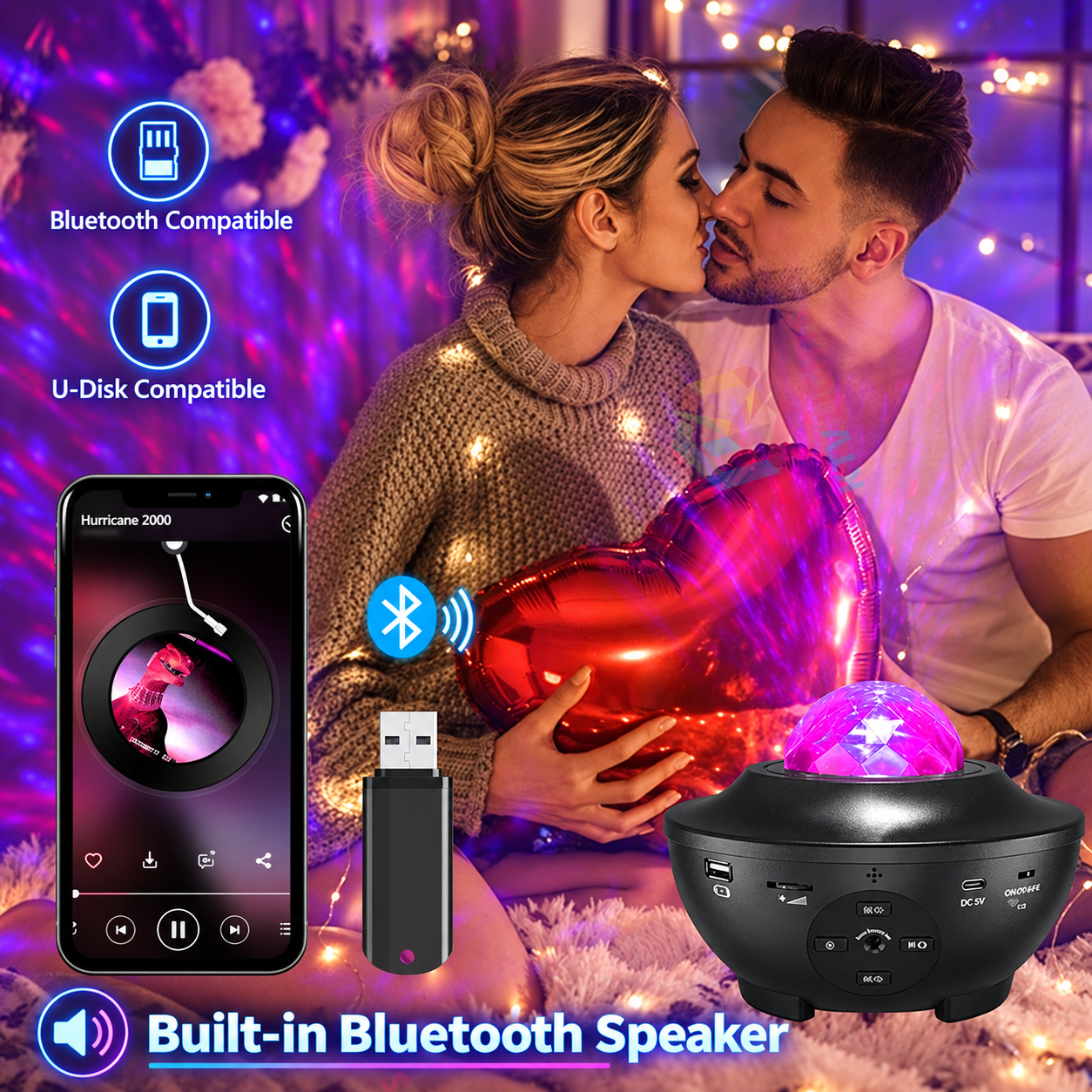 KTVLIGHTS Galaxy Night Light Projector with Music Speaker-S48