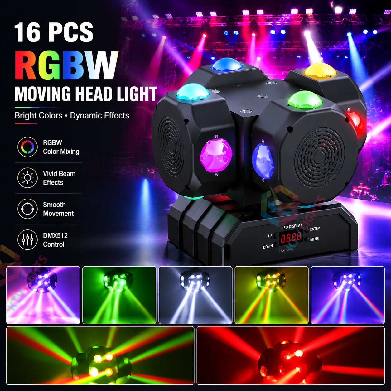 KTVLIGHTS LED 200W RGBW Moving Head Light DMX512 DJ Stage Lighting - E49