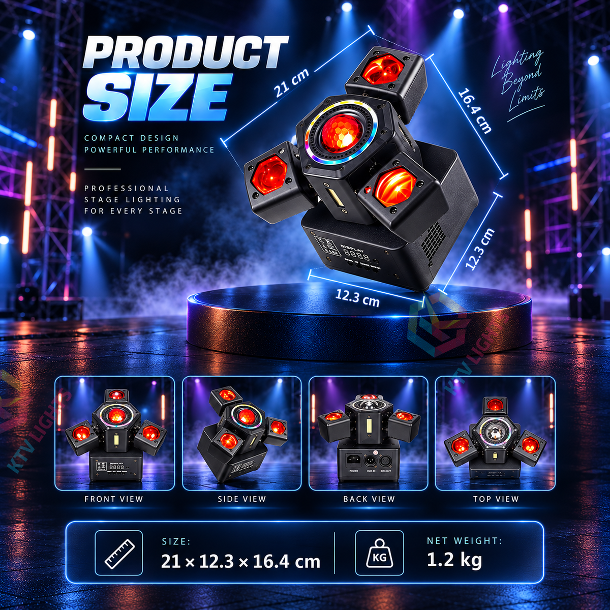 KTVLIGHTS 80W Mini Moving Head DJ Light, DMX512 RGBW Strobe-E102